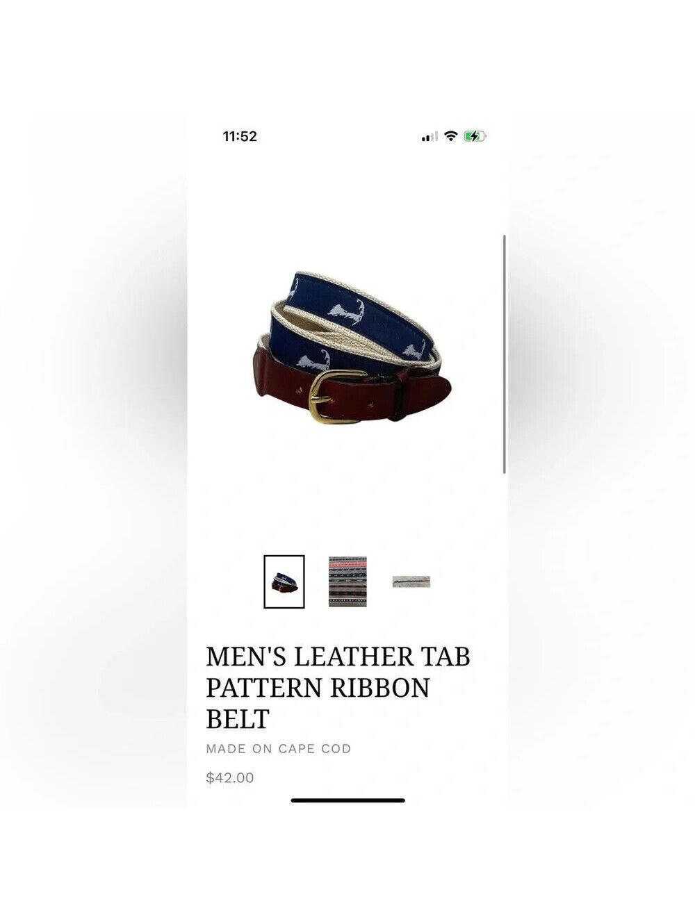 MEN'S LEATHER TABPATTERN RIBBONBELTMADE ON CAPE COD